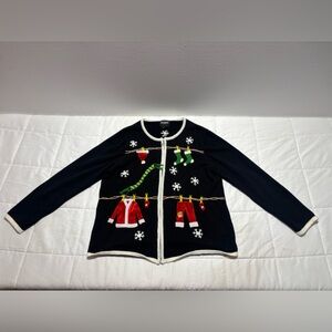 Vintage Charming Embroidered Grandma Holiday Ugly Sweater with Festive Motifs